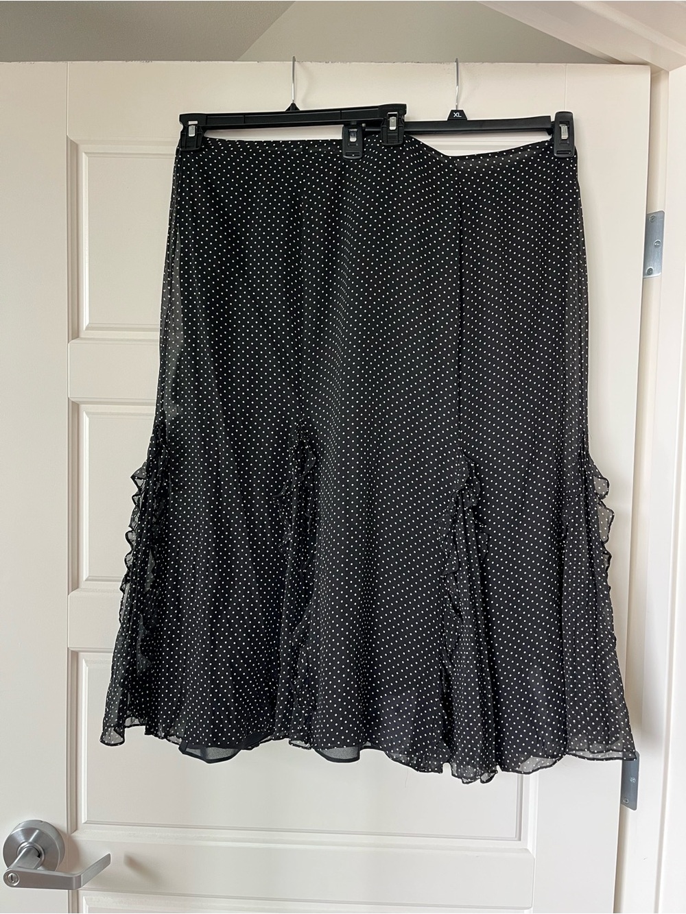 Vintage Ralph Lauren 100% silk black and white polka dot maxi skirt with ruffles